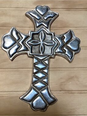 Vintage Metal Cross Wall Accent Bohemian Hearts Celtic Knot Made In Mexico
